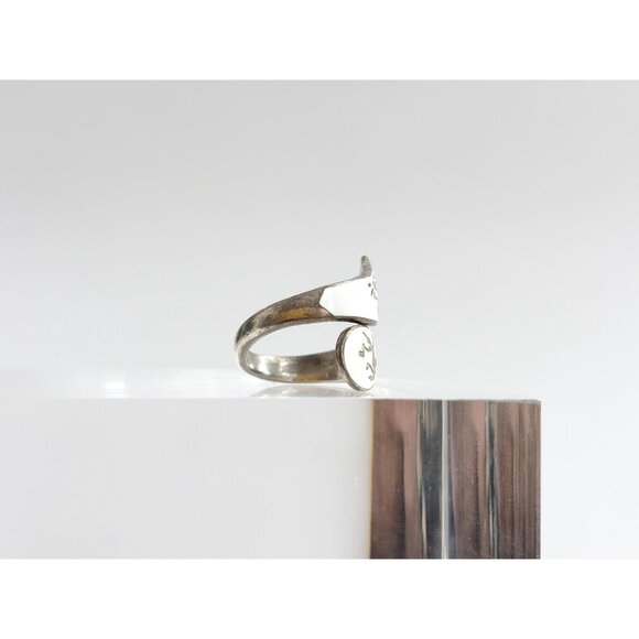 White Guilloche Wrap Siam Thai 925 Sterling Silver Vintage Ring - sz 5.25 - Picture 3 of 14